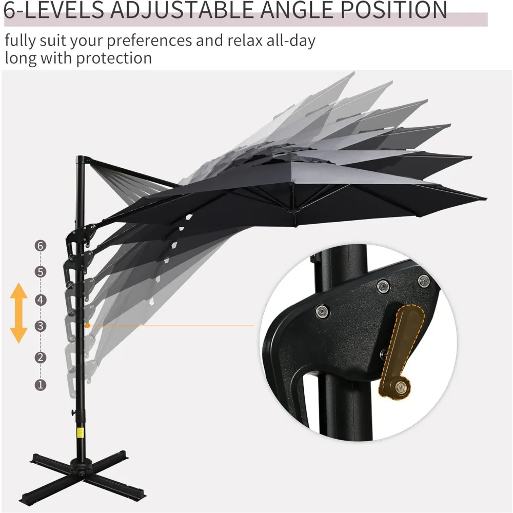 Outsunny-Offset Pátio Guarda-chuva com Base, Suspensão de Alumínio e Aço Cantilever, Rotação 360 °, Fácil Inclinação, 10ft