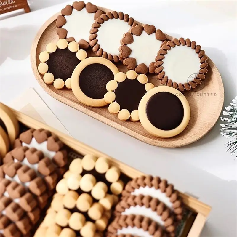 Chocolate Sandwich Cookies Flowers Cookie Cutter 3D Biscuit Mould Pressable Fondant Stamp New Year Cake Decor Baking Supplies