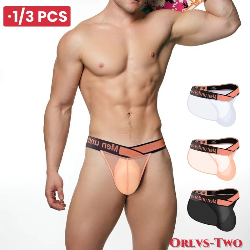 

1/3PCS Men Briefs Man Underwear Transparent Bikini Mesh Male Underpants Large Crotch Pouch Men's Panties Gays Sport Men Brief