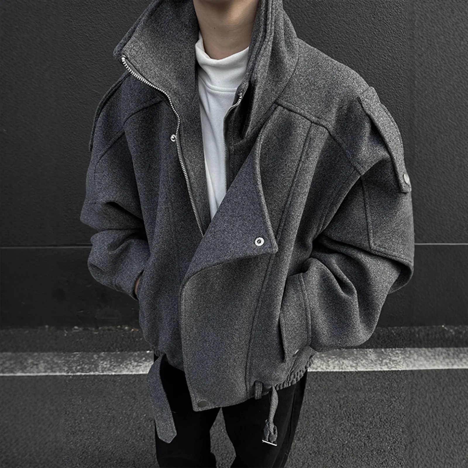 

Men's Short Woolen Jacket Autumn Winter Korean Style High-End Feeling Casual Deconstructed Coat