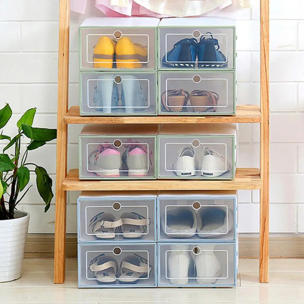 

2/4/6 Pcs Thickened Drawer Plastic Shoes Dustproof Stackable Combined Shoe Box Transparent Shoe Display Box Organizer Storage