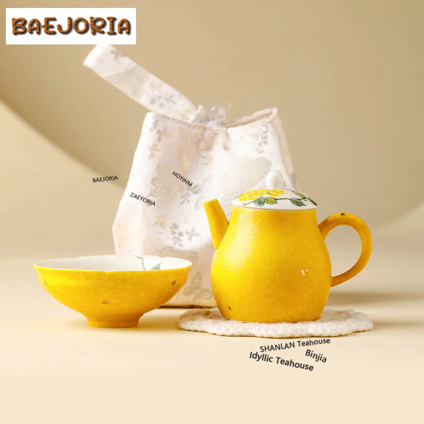 

Элегантный дорожный чайный набор с глазурью из яичного желтка и росписью «Роза Китайская», 1 чайник, 3 чашки, органайзер для чайника, портативная сумка для улицы