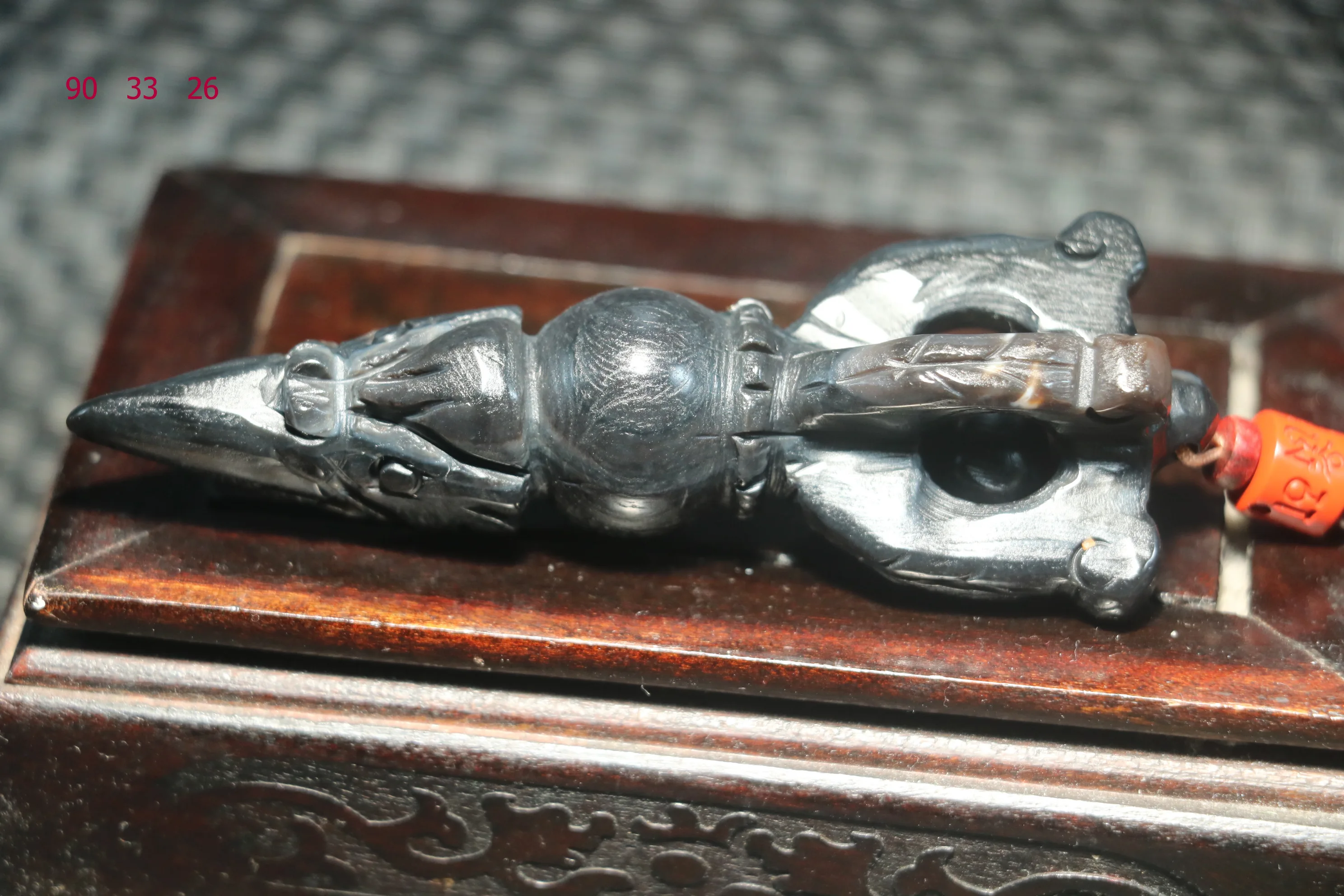 

Big Treasure Talisman Magic Tibetan Onyx Sculptural Sharp Tib Eagle Head Faqi Vajra Dorje Pendant 90MM Timestown