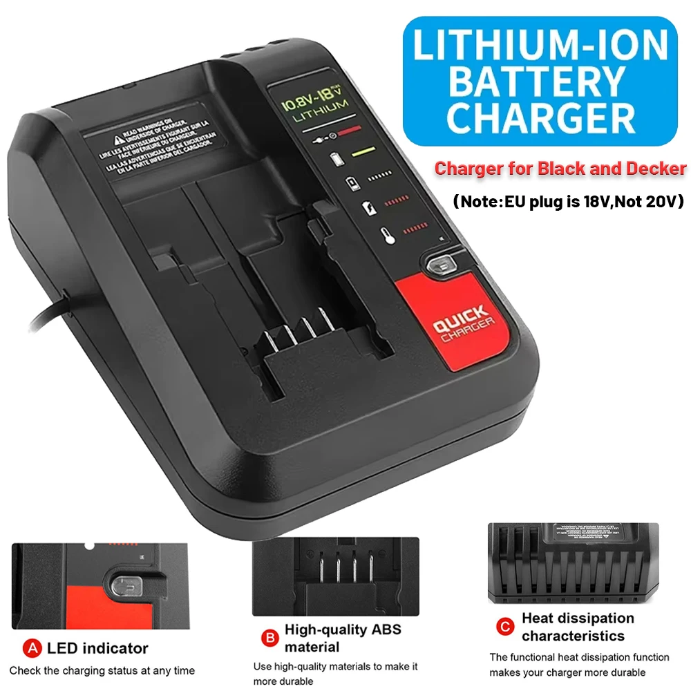 

High Quality For Black&Decker 20V Li-Ion Battery 10.8V 18V 20V Model LBXR20 LBXR20B ASL186K ASL188K Tools 2A