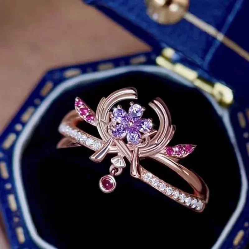 

New Original God Yobu God ring microinset purple zircon ring cos animation peripheral game open ring