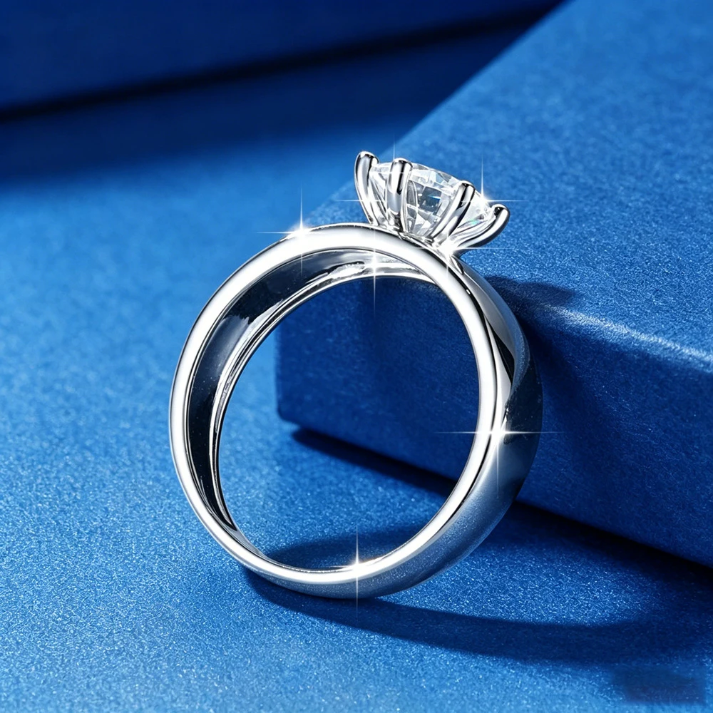 Lnkry Pass Diamond Test Wide Ring Certified 7mm Round Cut Moissanite Wedding Ring For Women Temperament Jewelry Gift view 2