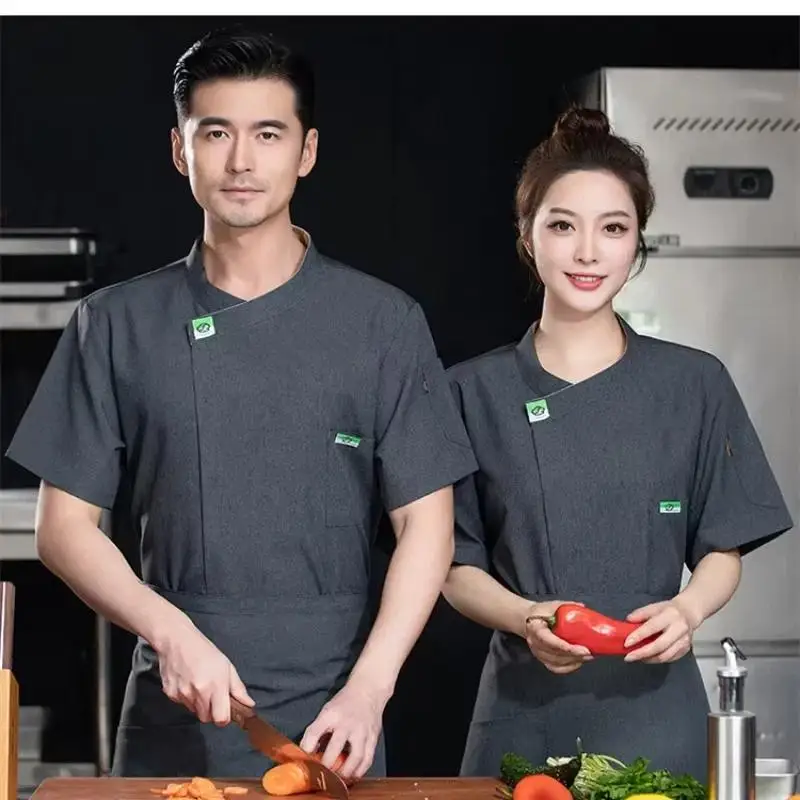 Summer Breathable Short sleeve Chef Uniform Work Uniform Men Women Embroidery Name Print Logo Shirt Jacket Cake Shop Kitchen