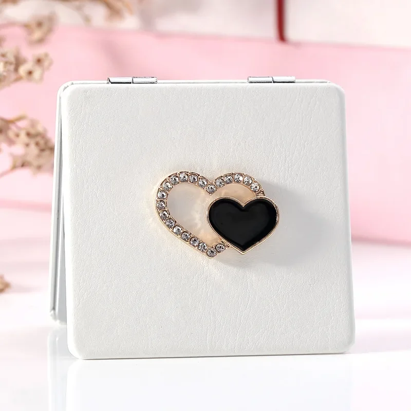 PU Leather Small Makeup Mirror for Girl Heart Mini Gift Love Double-sided Folding Portable Makeup Mirror