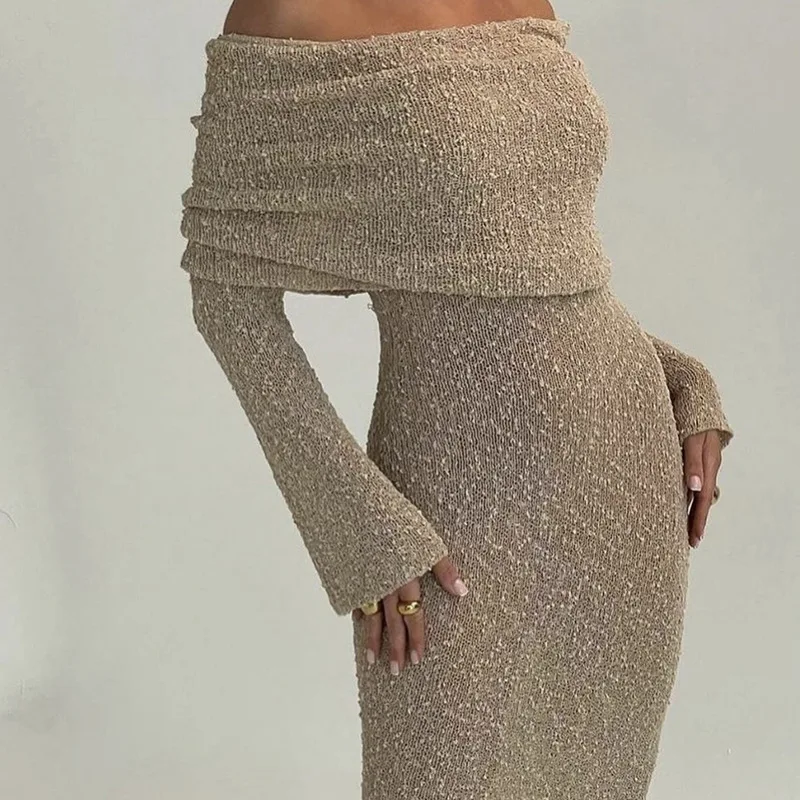 DSMTRC สีทึบ Elegant Off ไหล่ชุดชายหาดปกคลุมเสื้อคลุมยาวสําหรับผู้หญิงฤดูร้อน Holiday ดูผ่านใหม่ชุดถัก