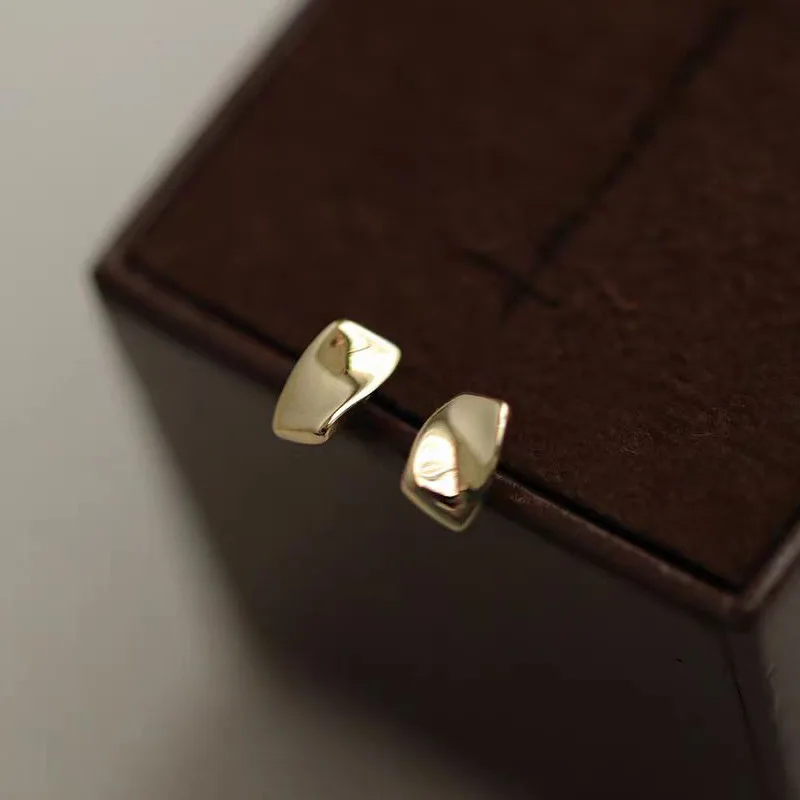 925 Sterling Silver High End Stud Earrings Stylishly Distorted Rectangular Shape Elegant Geometric Design Earrings for Women