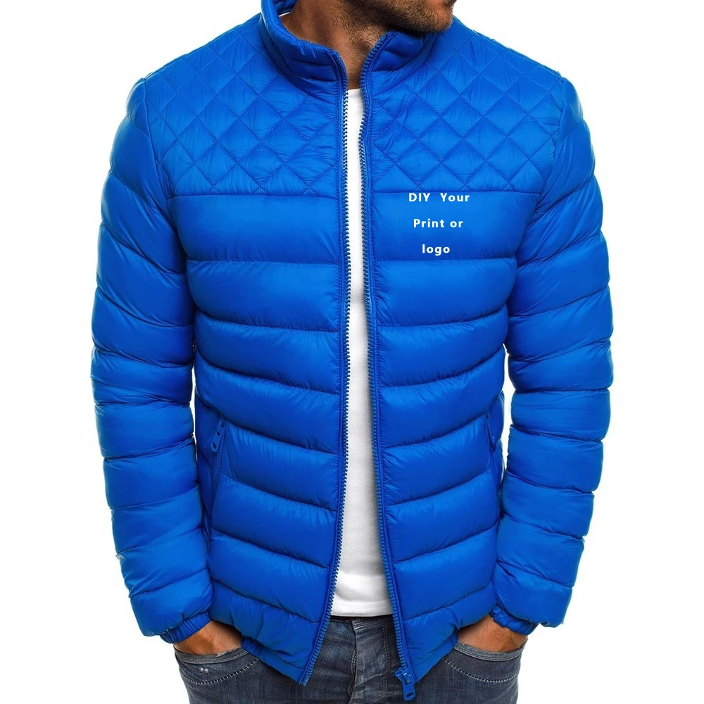New winter jacket men's standing collar warm coat street fashion casual brand jacket men's diamond cotton coat S-3XL