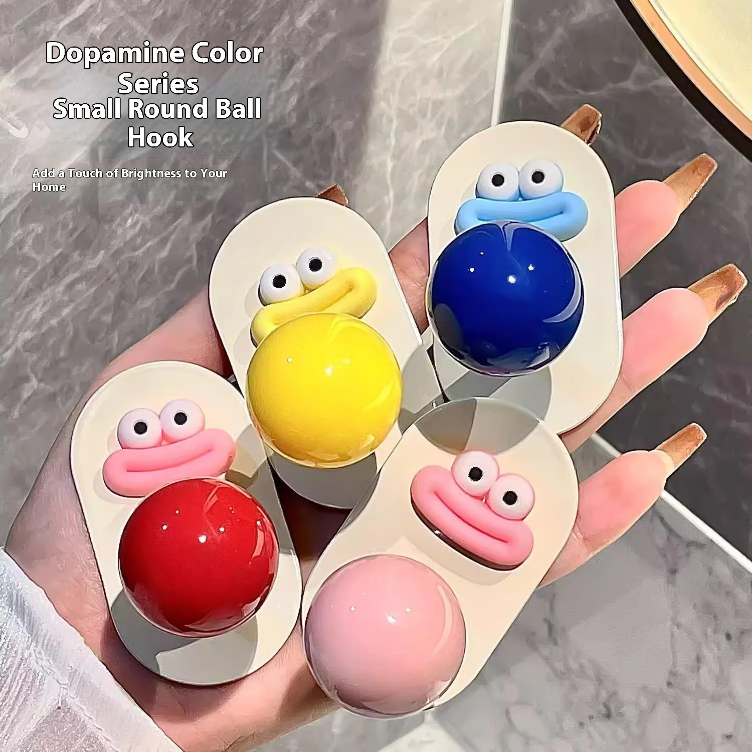 Cute Dopamine Bathroom No Punching Strong Load-Bearing Adhesive Hook Home Wall Mounted Hanger Bathroom Clothes Cap Kitchen Hook