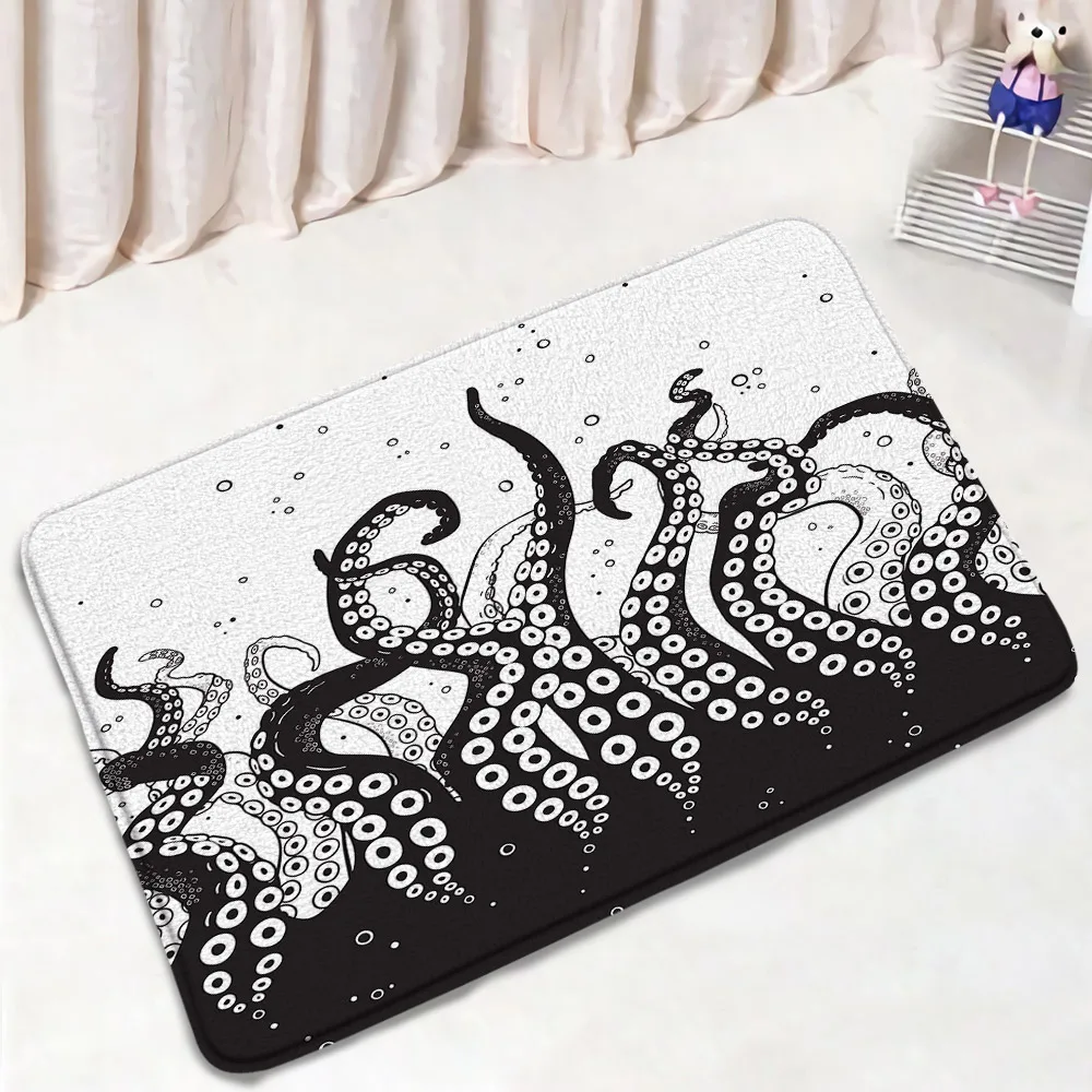 Ocean Animals Non-slip Bath Mat Summer Octopus Seahorse Jellyfish Sea Bathroom Decorations Kid Cartoon Home Carpet for Bathtub