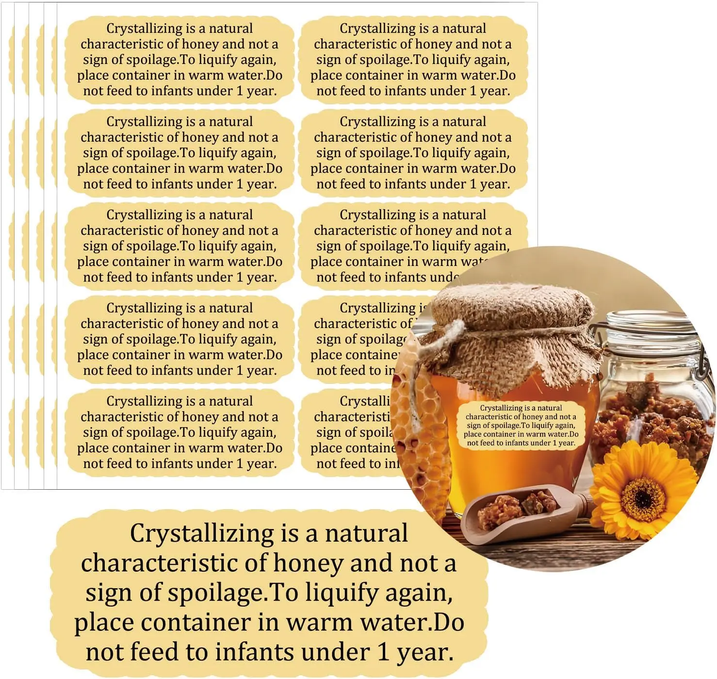 

Ослаблегающие наклейки для кристаллизации «100% чистый мед» — 200 упаковок водонепроницаемых этикеток для банок для обучения клиентов