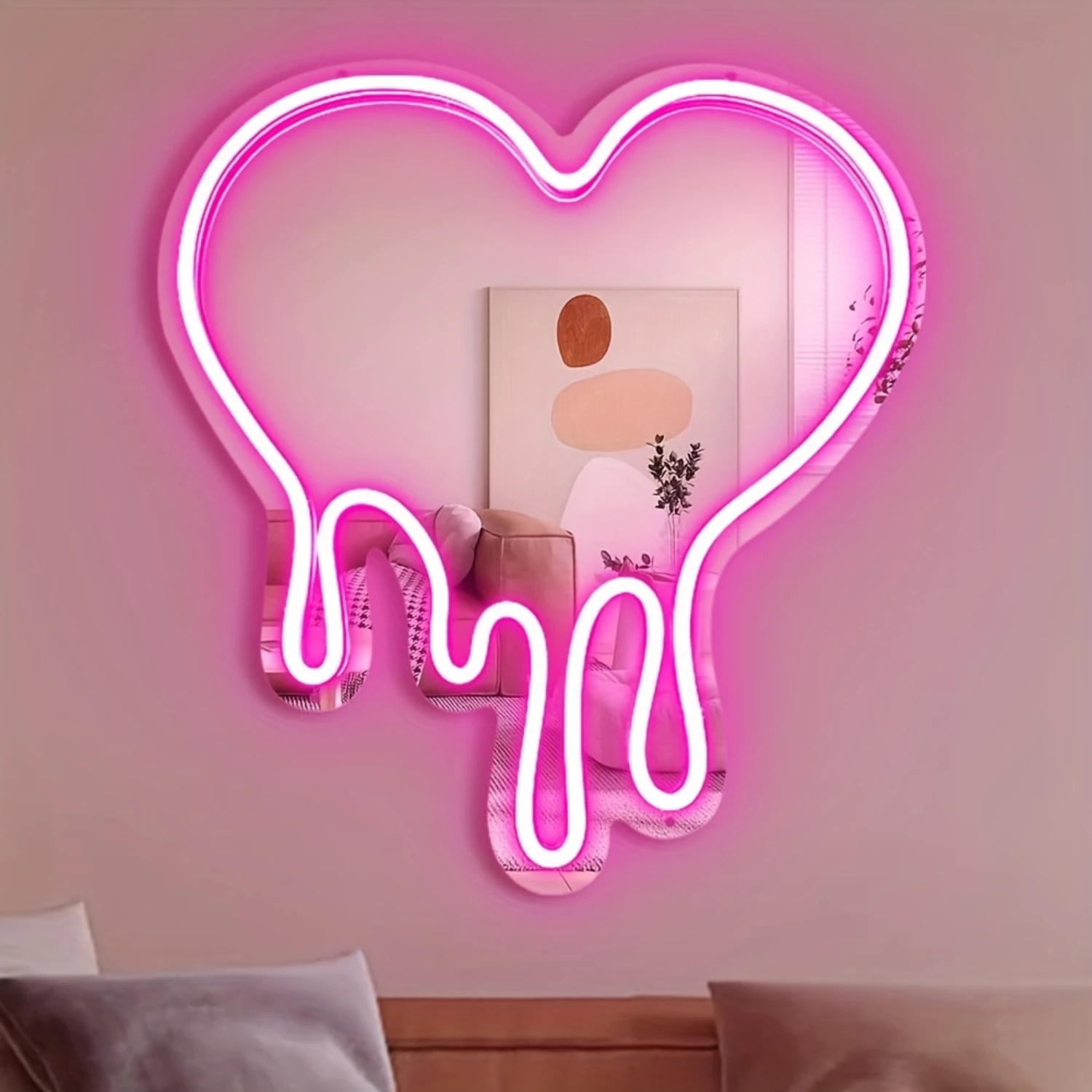 Aesthetic Appeal Neon Light Mirror - Shatterproof, Rustproof, Lightweight Melting Heart Neon Acrylic Mirror Sign With LED Light 