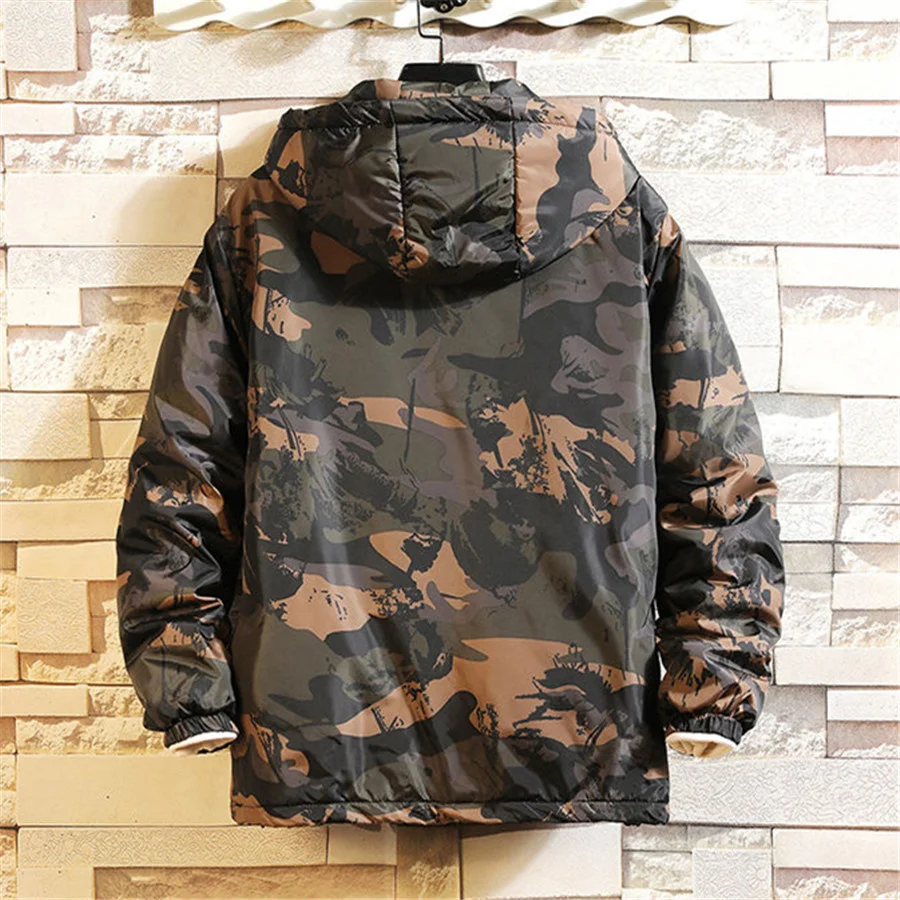 Camouflage Heren Jassen Winter Katoenen Gewatteerde Jas Dikke Warme Capuchon Bovenkleding Heren Casual Losse Streetwear Herenkleding