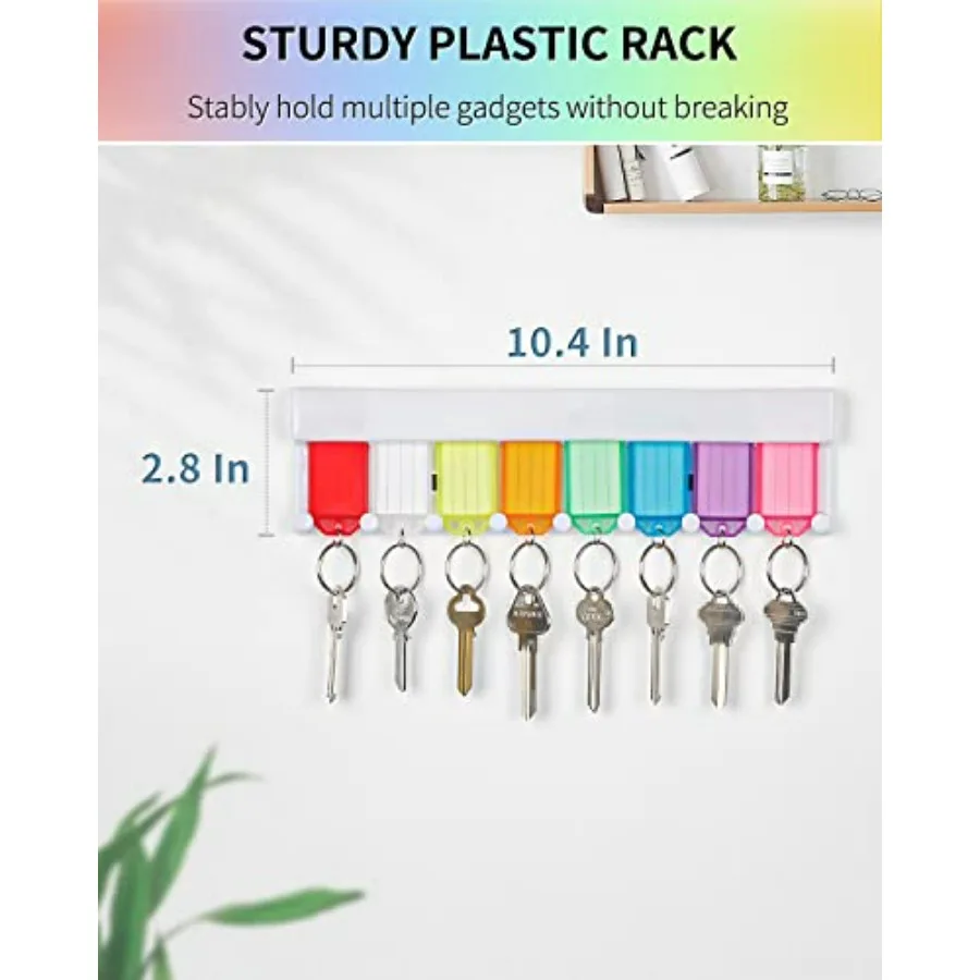 Key Tag Rack Slot Style Plastic Wall Mounted Key Holder Organizer with Transparent Tough Key Tag Identifiers Markers in 8 Assor