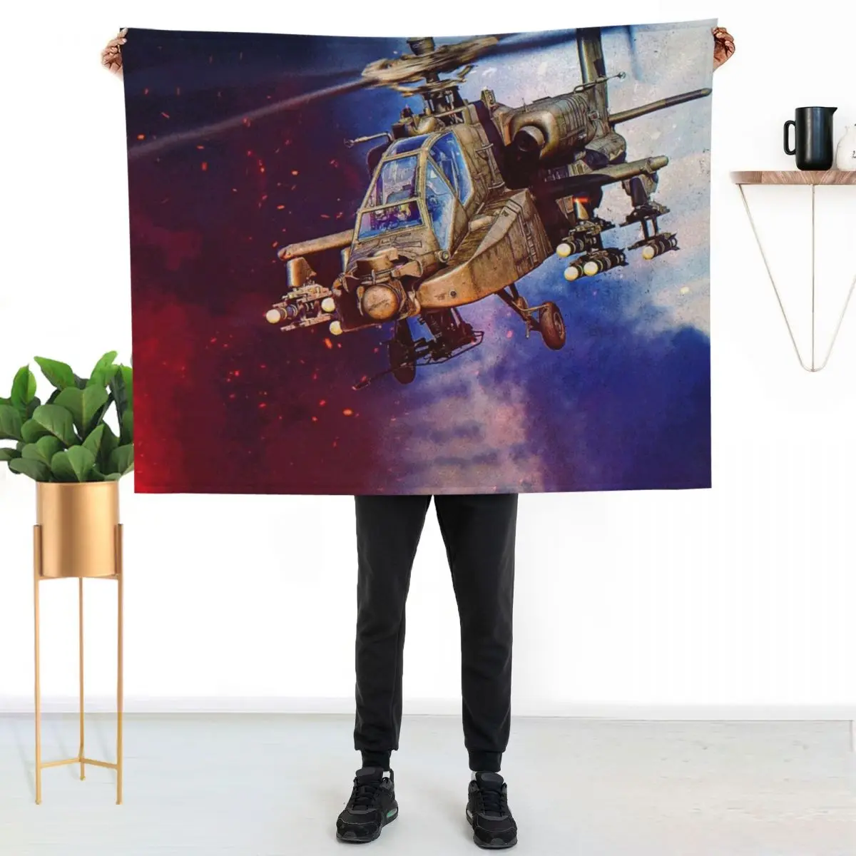 AH-64D Apache Helicopter Throw Blanket All Season Lightweight Soft Blanket for Bed