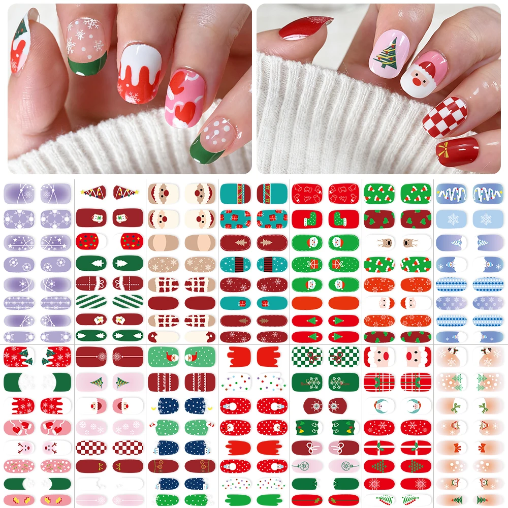 Autocollants de vernis à ongles de noël, 16 pointes, sans cuisson, flocon de neige, Design d'élan du père noël, enveloppe auto-adhésive pour Nail Art, décalcomanies de noël *