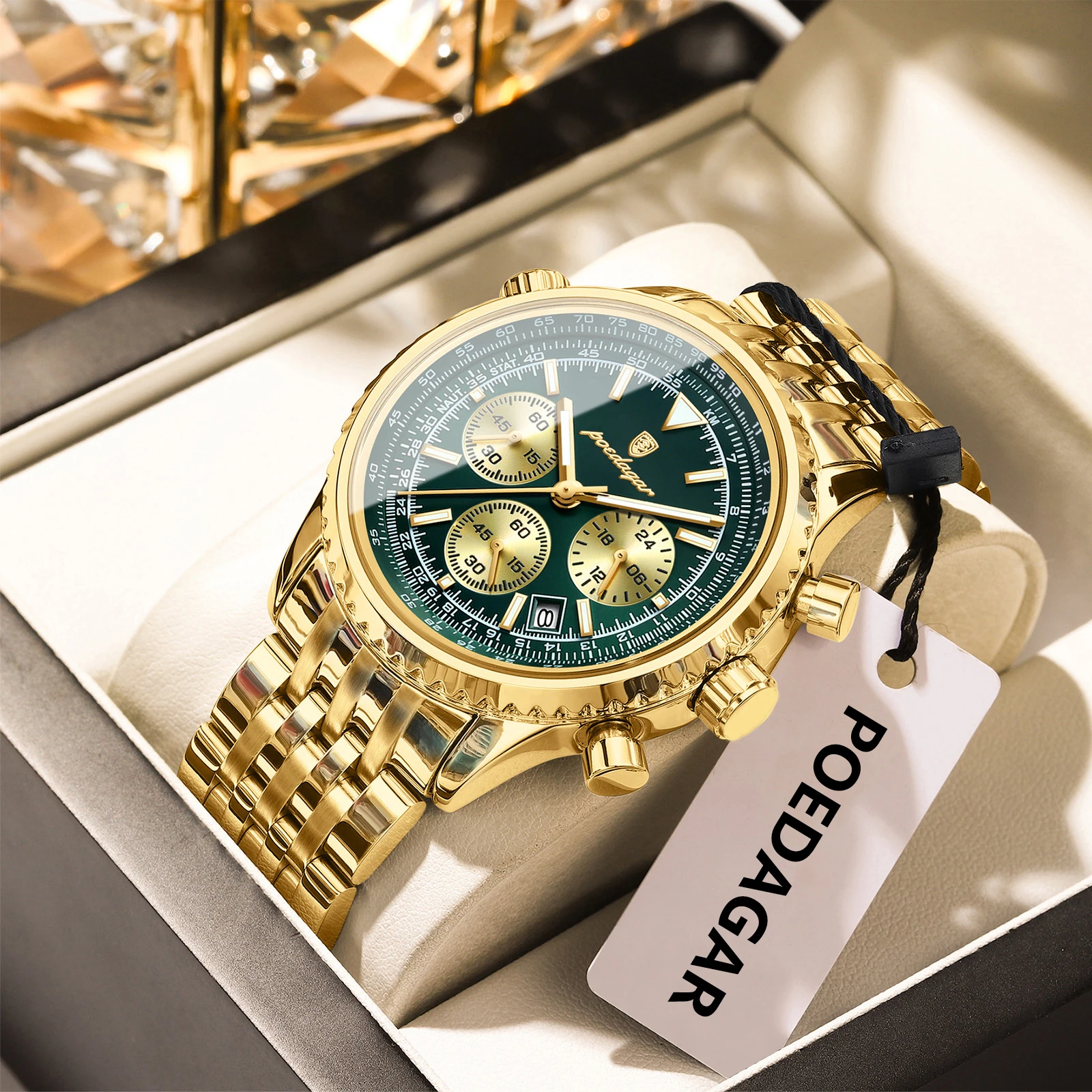 POEDAGAR Trendy Man Watch Chronograph Date Waterproof Luminous Men's Watches Stainless Steel Quartz Sports Luxury Man Wristwatch image 3