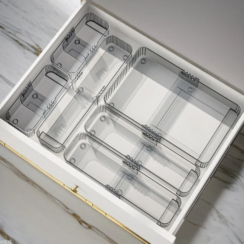 

1pc drawer with built-in cosmetic storage box divider Acrylic dresser desktop skincare organizer shelf