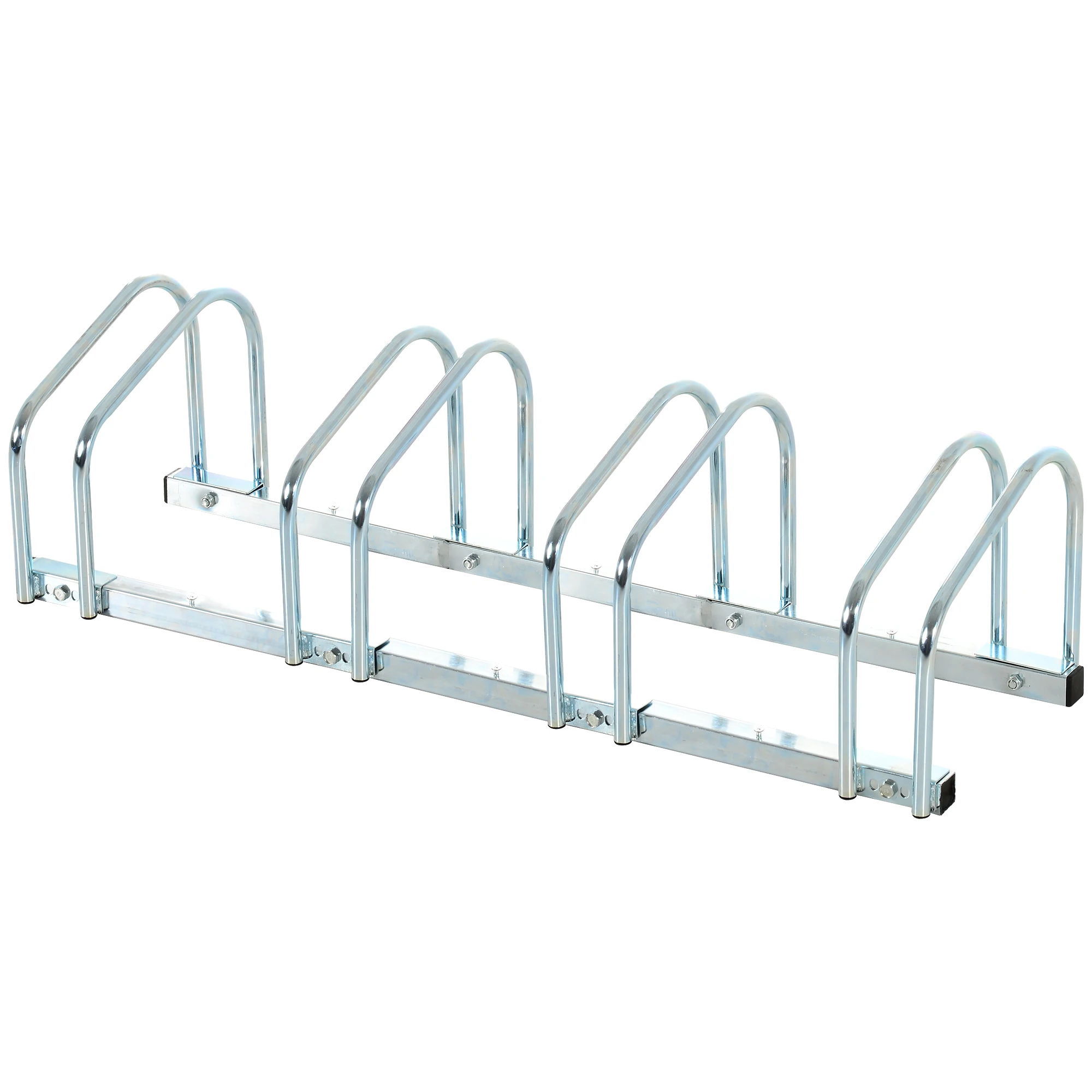 HOMCOM Aparcamiento para 4 Bicicletas Soporte de Acero 110x33x27 cm Plata