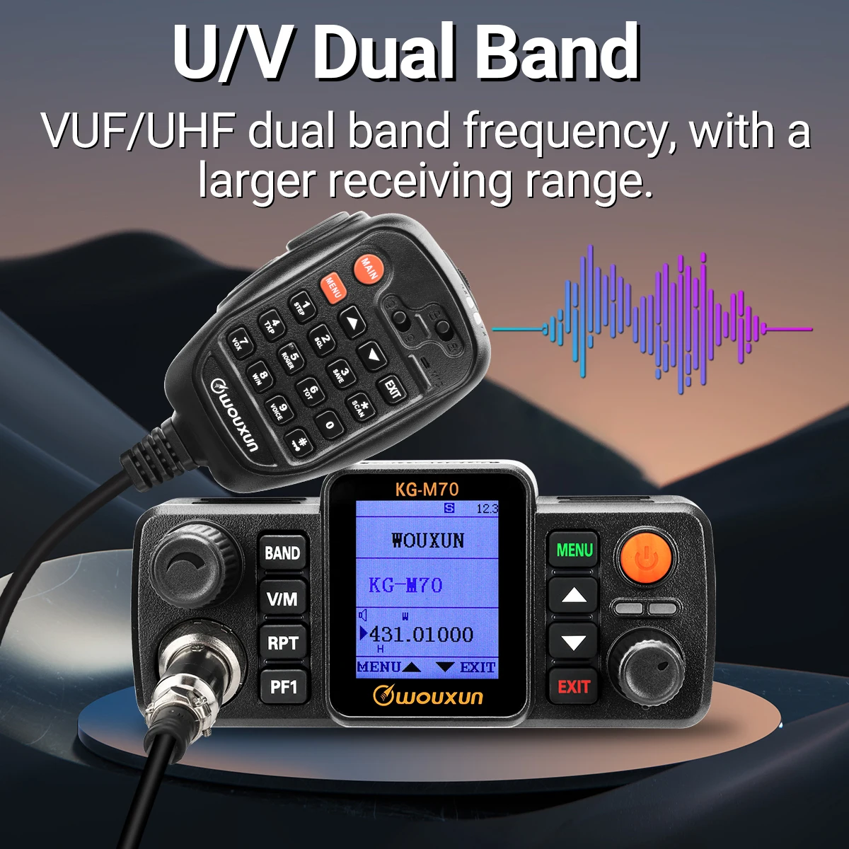 راديو محمول مع ميكروفون ، 25 واط ، UHF ، VHF ، ثنائي النطاق ، مكرر عبر الموجات ، راديو سيارة طويل المدى ، LCD ، CB