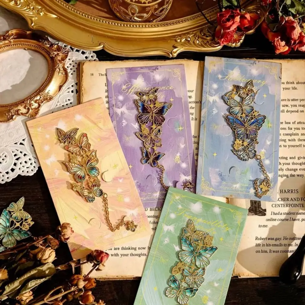 Vintage Metal Butterfly Bookmark Chinese Style with Tassel Butterfly Shape Bookmark Sturdy with Chain Pendant