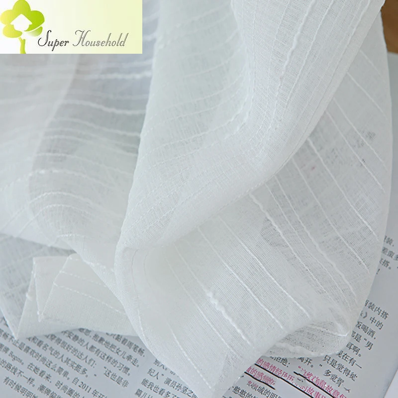 White All-Match Linen Stripe Window Screens Sheer Curtains For Living Room Tulle Modern Voile In Bedroom Balcony Yarn Decor