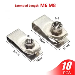 10pcs Extended Length Stainless Steel U Type Clips with Thread M8 M6 8mm 6mm Reed Nut Leaf Spring Nuts Q312 for Car Motorcycle