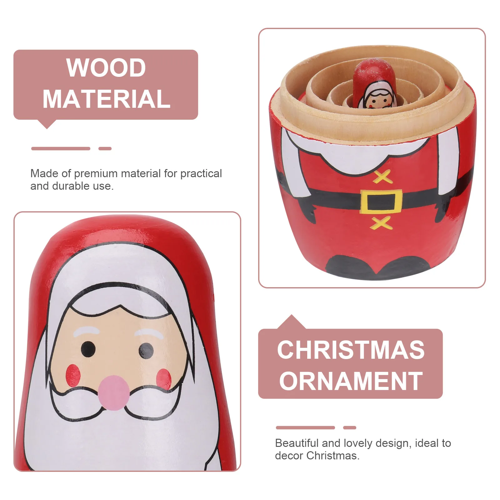 

5 Pcs Santa Ornamental Cartoon Nesting Toys Matryoshka Russian Chick Bamboo Stacking