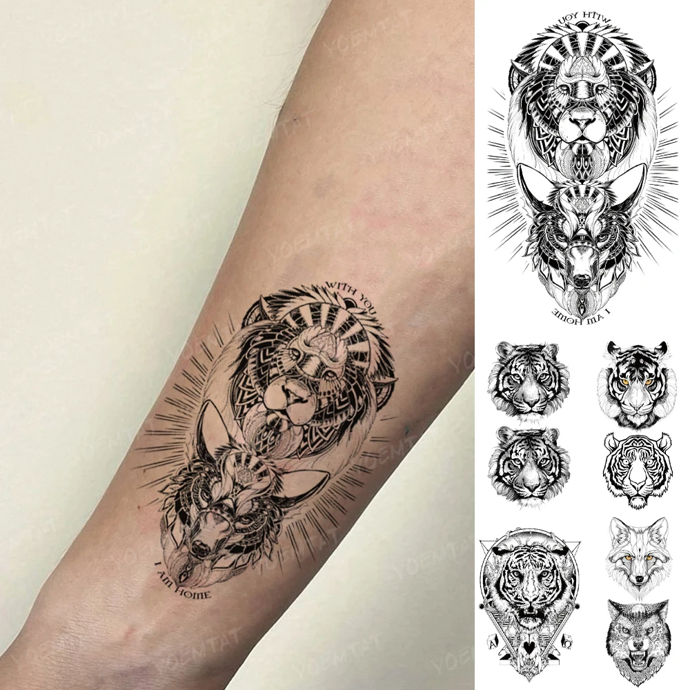 

Transfer Waterproof Temporary Tattoo Sticker Man Lion Wolf Totem Tiger Fox Animal Tatoo Woman Wrist Ankle Fake Tatto Realistic