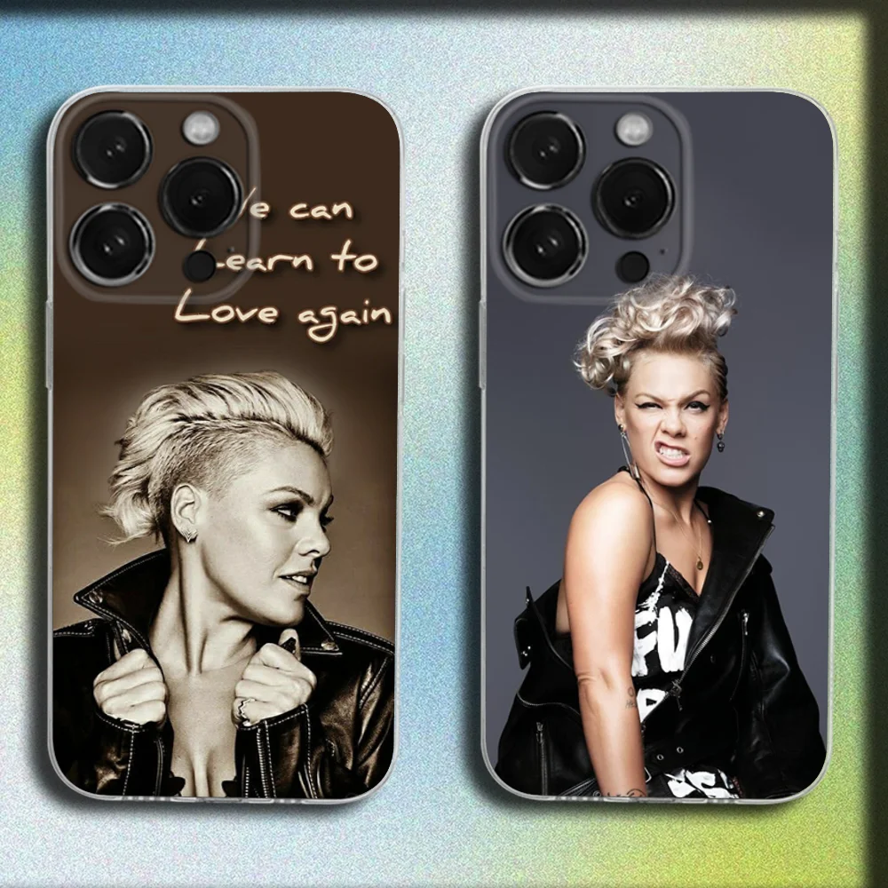 

Singer P-P!NK Phone Case For iPhone 16,15,14,13,12,11 Plus,Pro,Max,XR,XS,X,Plus,SE,Mini Transparent Soft Cover