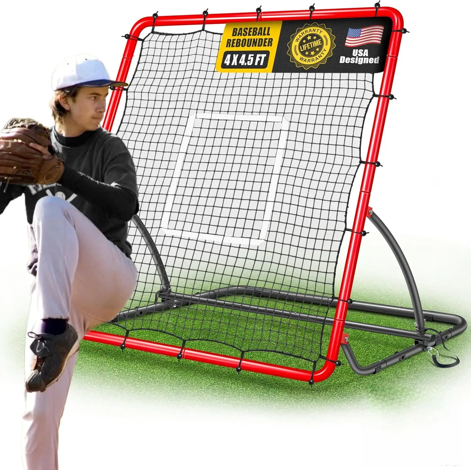 

Heavy Duty Baseball Rebounder Net 4x4.5 FT with Adjustable Angles for Ground, Line Drive, Fly Ball Training