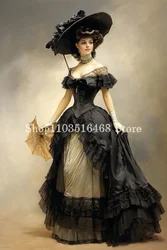 Vintage Victorian Prom Dress Black White Corset Corset Strapless Ruffled Civil War Walking Dress Women's Masquerade فساتين سهرة