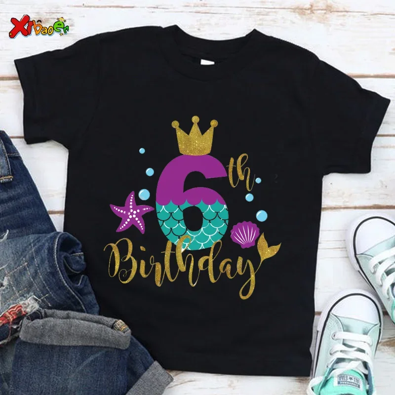 Summer Kids Cartoon Birthday Number 6 Name Print T Shirt Children Birthday T-shirts Boy&Girl Funny Gift Short Sleeve T Shirt