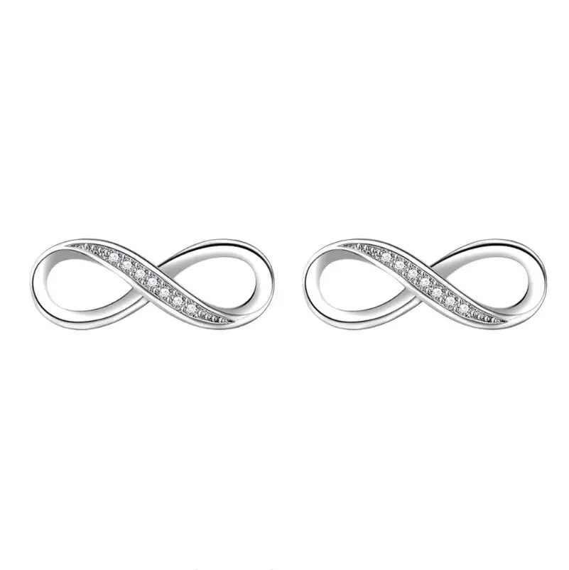 Authentic 925 Sterling Silver Shining Infinity Symbol Stud Earrings for Women Simple Geometric Earrings Fine Jewelry Gift BSE543