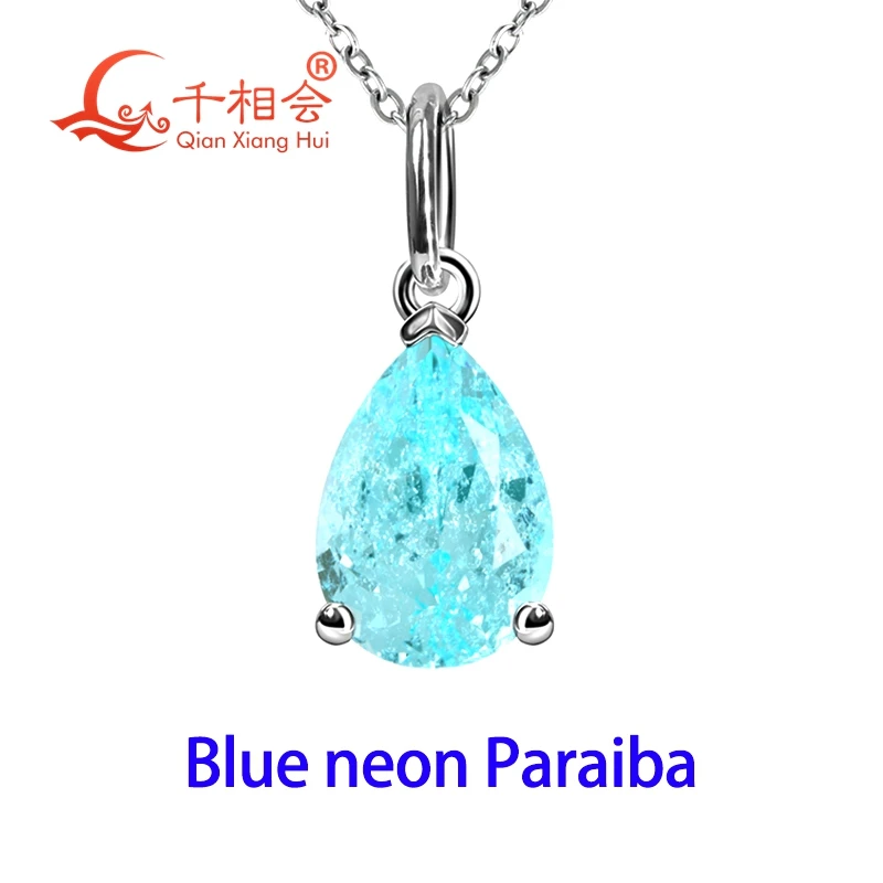 

Подвеска-кулон из серебра S925 с выращенным в лаборатории неоновым параиба-сине-зеленым YAG-камнем грушевидной формы 7*10 мм, подарочное ювелирное украшение