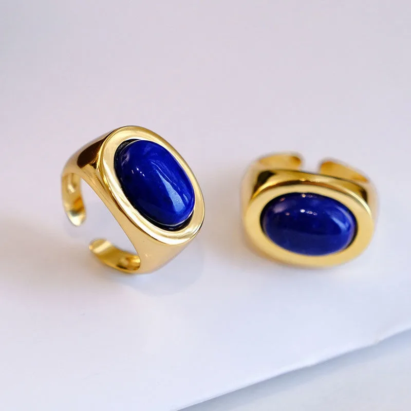 Simplicity Lapis lazuli rings for women original design glossy oval design couple\'s ring banquet jewelry Adjustable opening