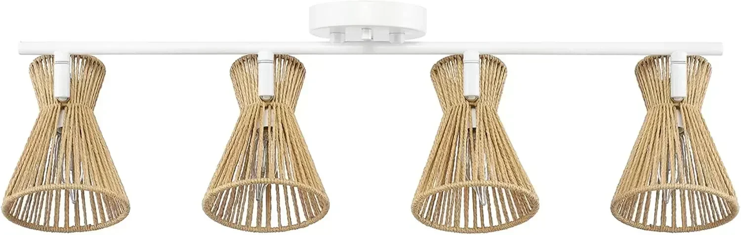 Electric 64000050 28" 4-Light Track Lighting, Matte White, Natural Twine Shades, Ceiling Light, Pivot Shade, Kitchen Lights, 4 B