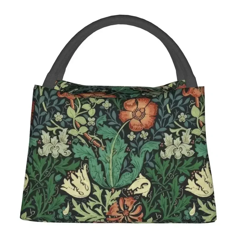 William Morris Compton Floral Art Nouveau Pattern Resuable Lunch Boxes for Women Waterproof Textile Pattern Insulated Lunch Bag