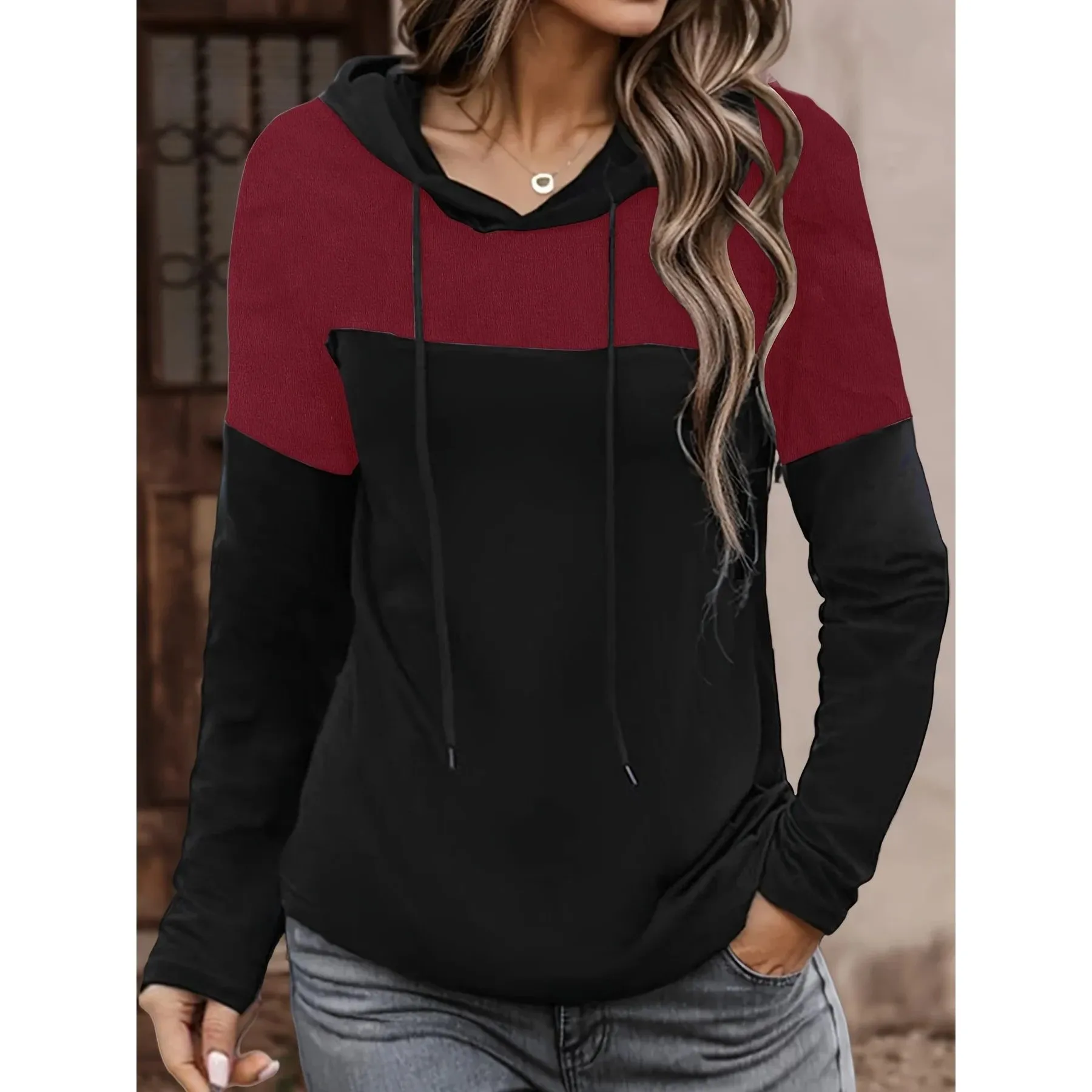 Women's Patchwork Printed Hoodies Casual Long Sweatirts Spring 2025 Season Other Material 00% Faion Ladies' Clothing