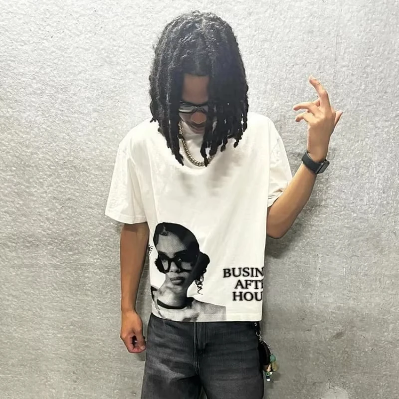 Street Business After Hours Grafica T-shirt casual a maniche corte da uomo Y2K cotone vintage maglietta oversize streetwear donna top