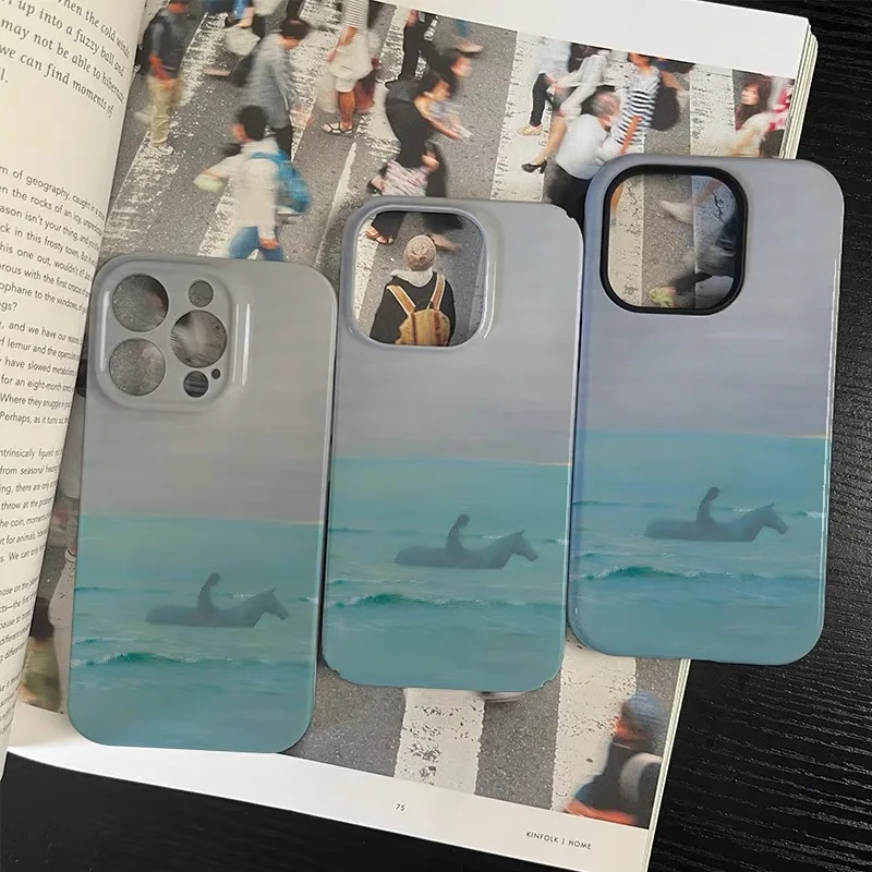 Ins A Hundred Horses in The Blue Purple River Case for IPHONE 16PRO MAX 14 13 12 PRO 15PLUS 11 XR Acrylic Hard Mobile Phone Case