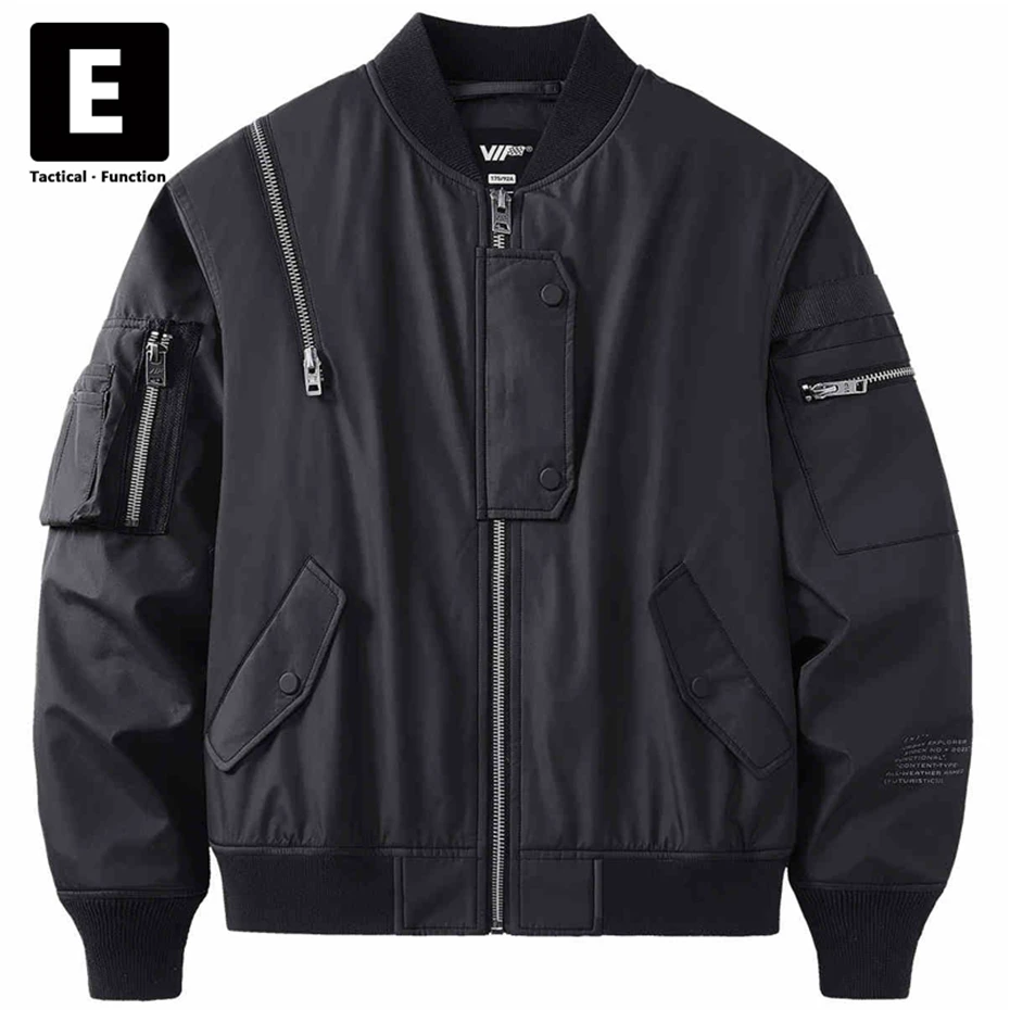 

Tactics Techwear Men's Cargo Jacket Black Bomber Jacket Coat Streetwear Autumn Function Jackets Male Sleeve Zipper Design