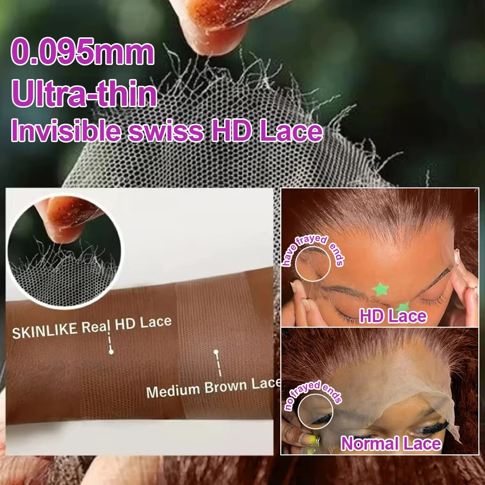 ディープカーリーウィッグ人毛チョコレートブラウン13x4 4x4 HDレースフロントウィッグカラーウォーターウェーブレースフロントウィッグ女性用30 32インチ