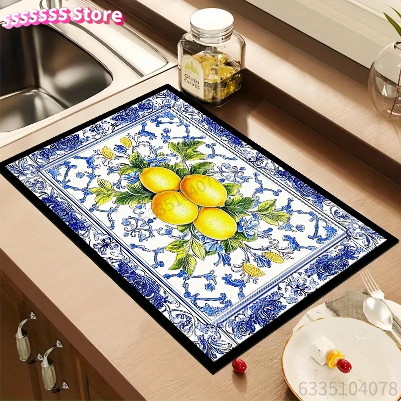 Purchase Product: Utensil Drying Mat, Lemon Pattern Drainage Pad, Coffee Machine Mat, Kitchen Countertop Absorbent Pad, Placema