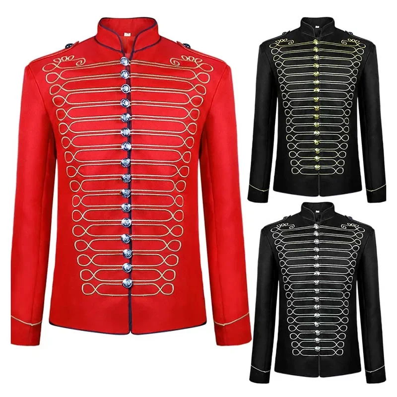 Chaqueta Husar bordada para hombre, Blazer Medieval de Cosplay, abrigo gótico Steampunk, uniforme de desfile de baterista, chaquetas militares, ropa para hombre