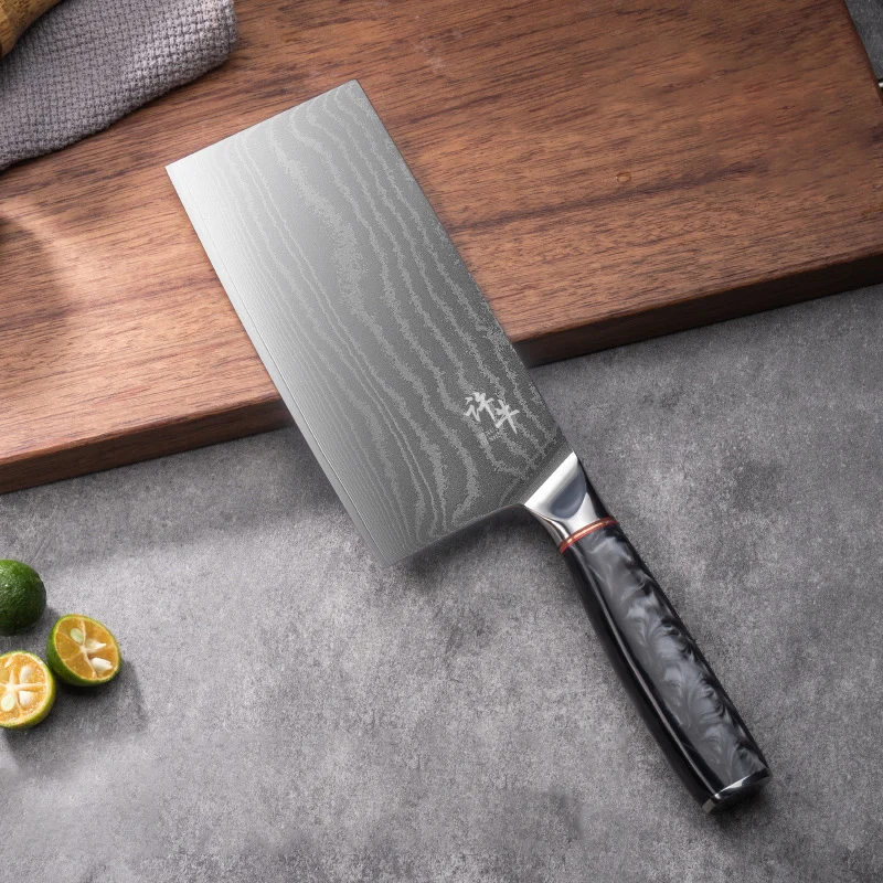 

7-дюймовый китайский нож шеф-повара, 67-слойное лезвие из дамасской стали, акриловая ручка, нож для нарезки овощей, тесак для мяса, кухонный нож Messer