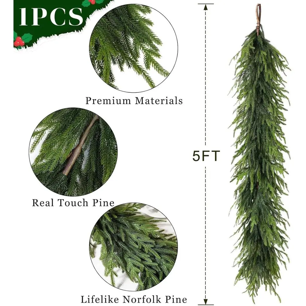 إكليل من خشب الصنوبر الشمالي الاصطناعي بطول 5 أقدام واقعي للمدفأة والعطلات والديكور الداخلي/الخارجي